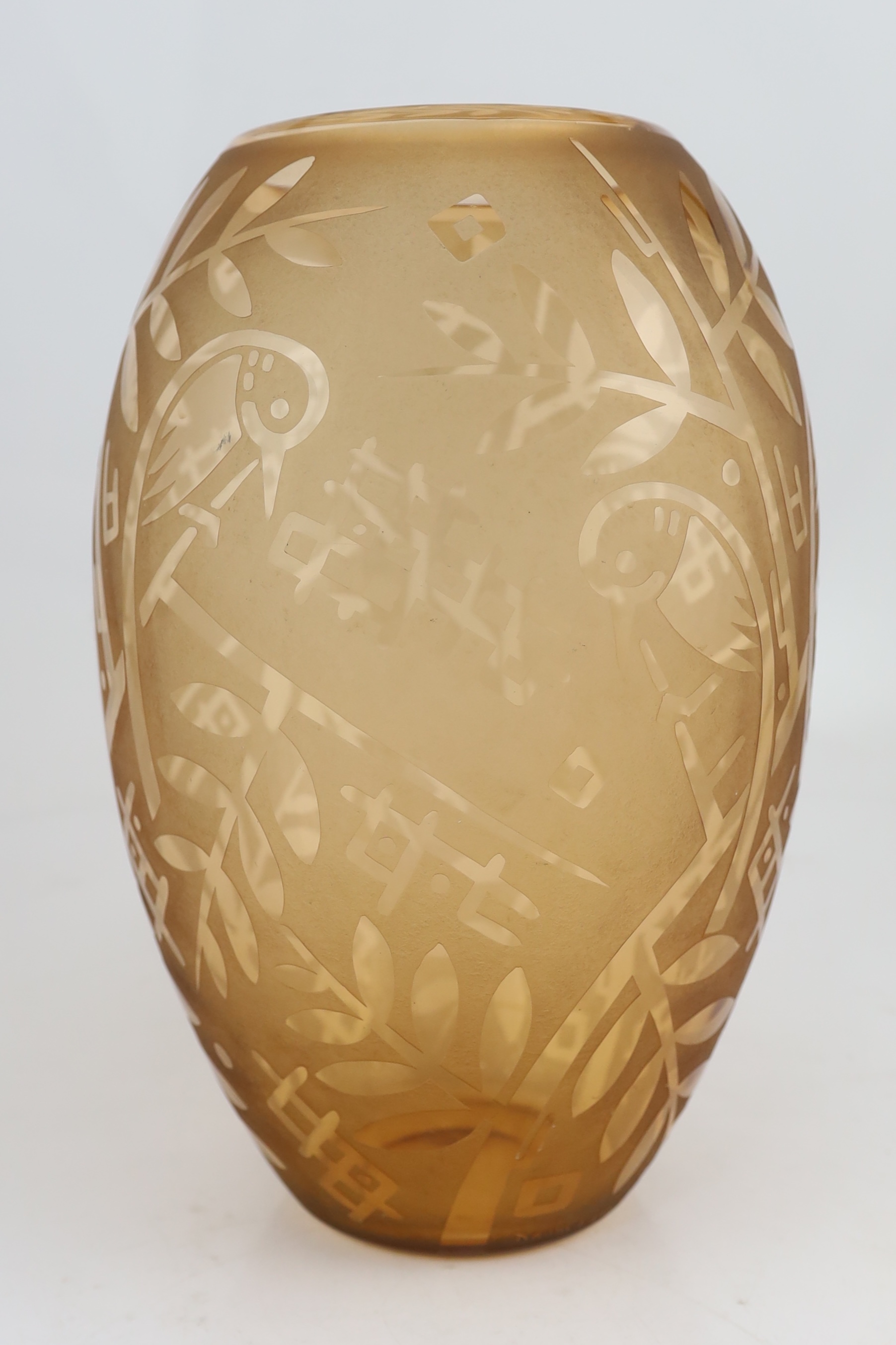 A large Daum ‘Oiseaux Grande’ amber tinted glass vase